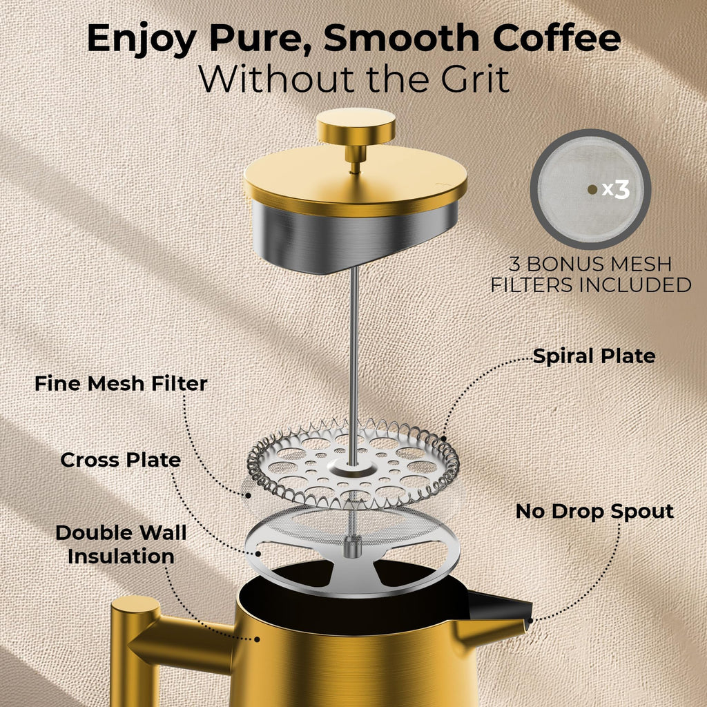 Stainless Steel Double Wall Insulated French Press 34 Oz V901