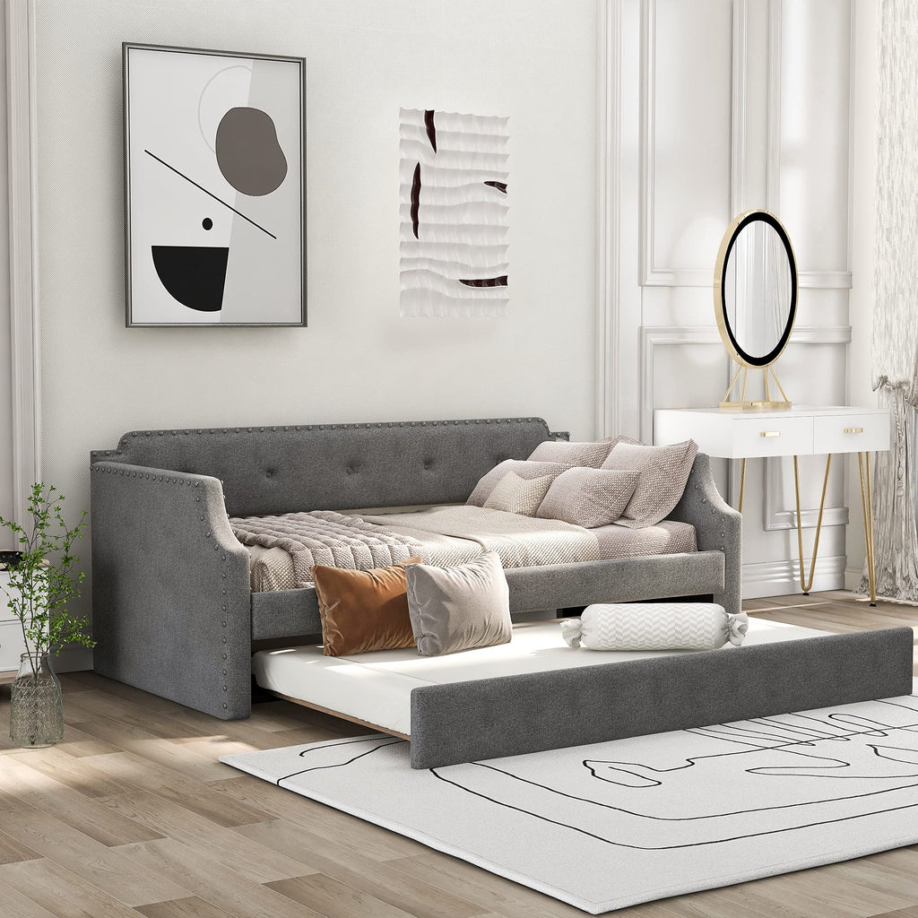 Twin Tufted Upholstered Daybed with Trundle Q539