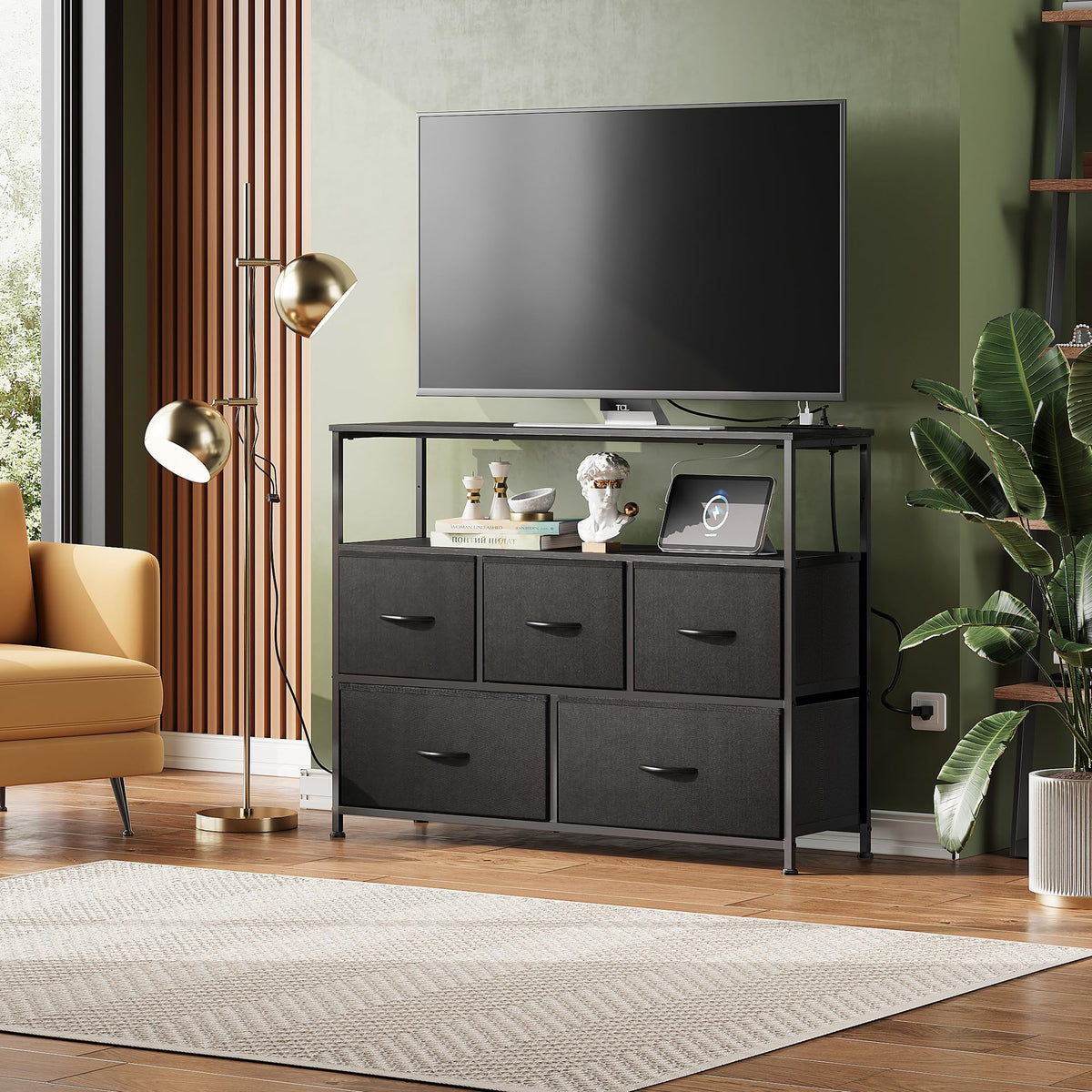 Black 5 Drawer Fabric Dresser K695
