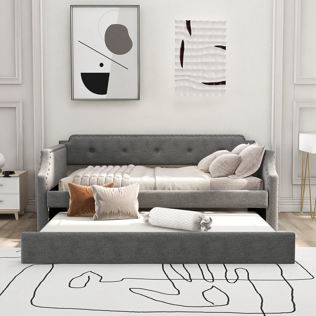 Twin Tufted Upholstered Daybed with Trundle Q539