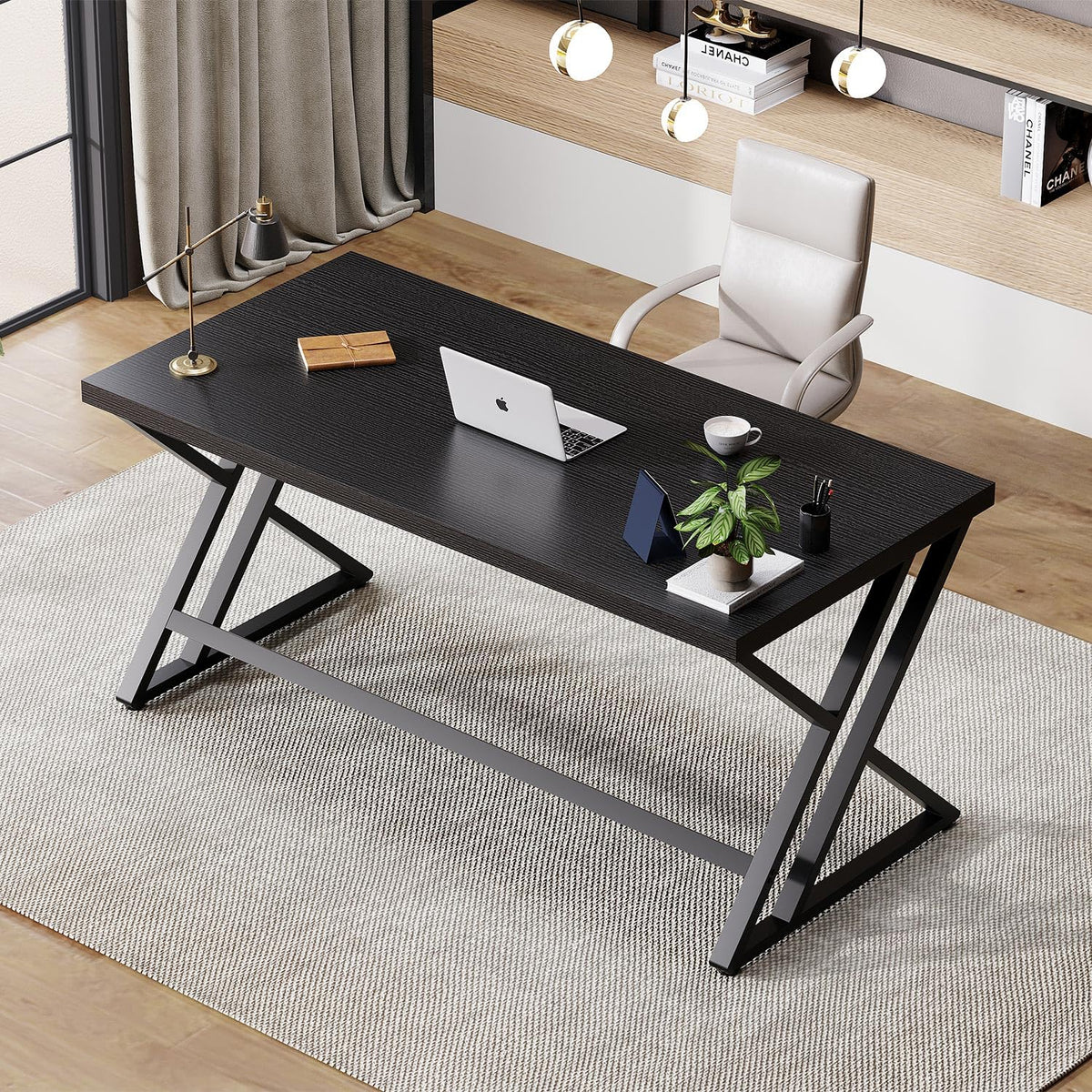 Black 47 Inch Metal and Wood Computer Desk X947590