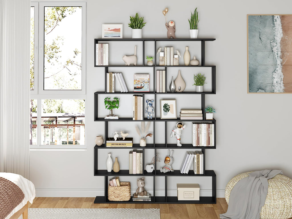 6-Tier Geometric S Shaped Wood Bookshelf V84453