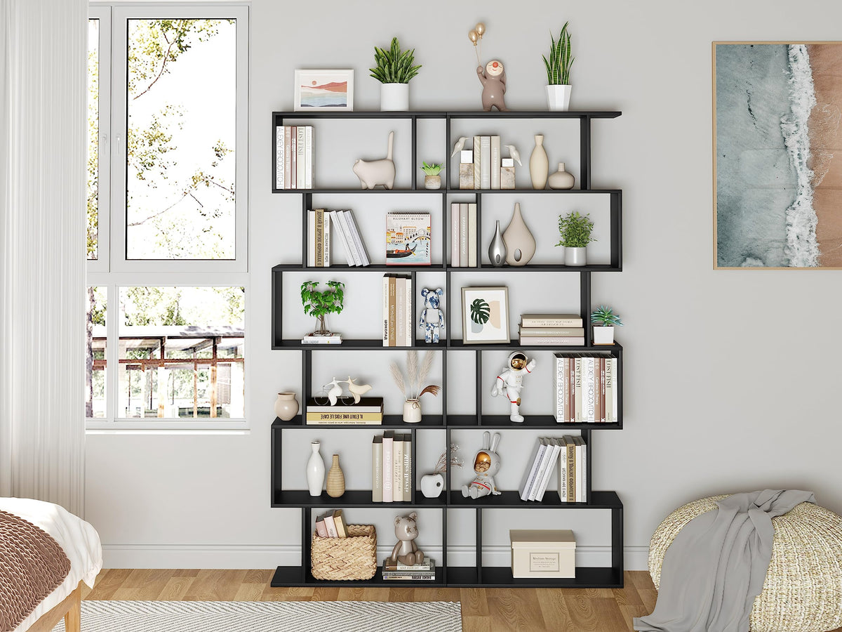 6-Tier Geometric S Shaped Wood Bookshelf V84453