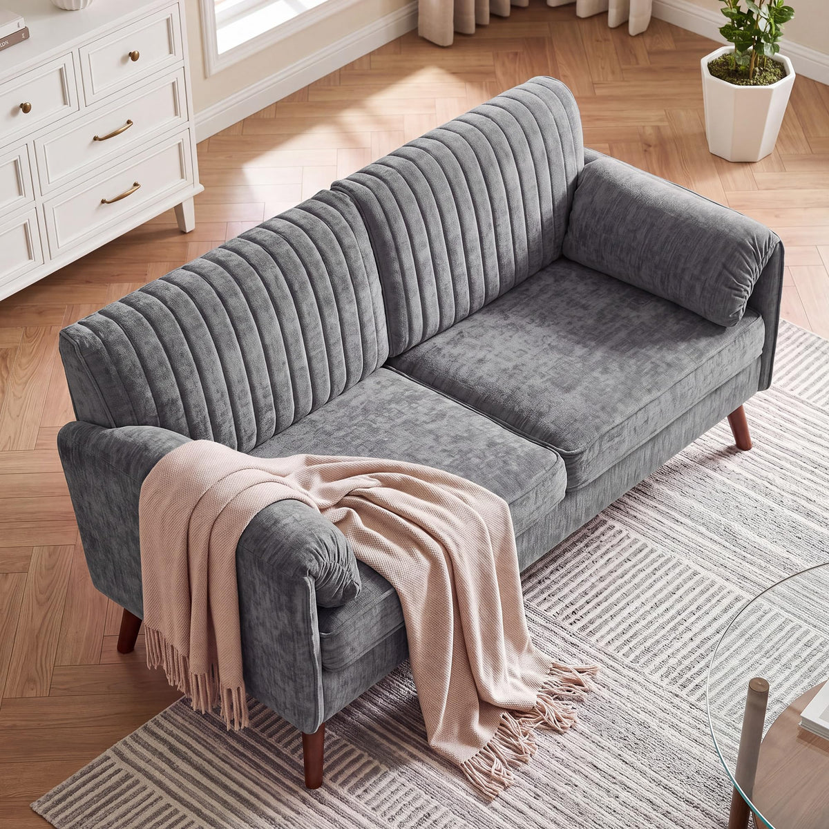 64" Gray Chenille 2-seater Sofa C730