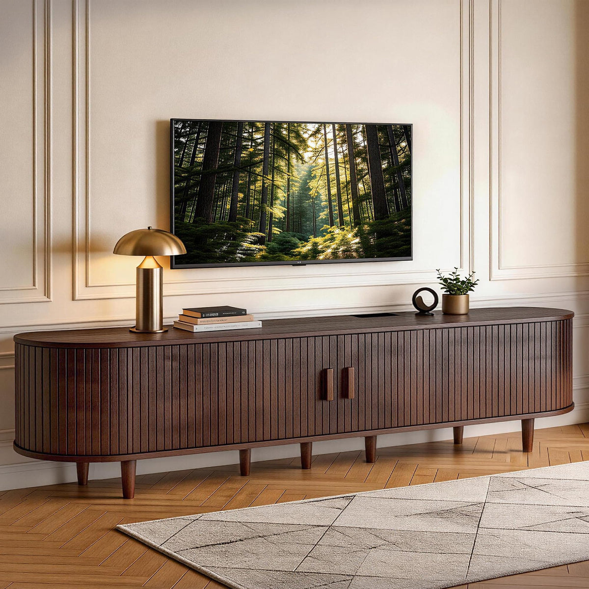 80" TV Stand with Sliding Doors and Power Outlet D6507