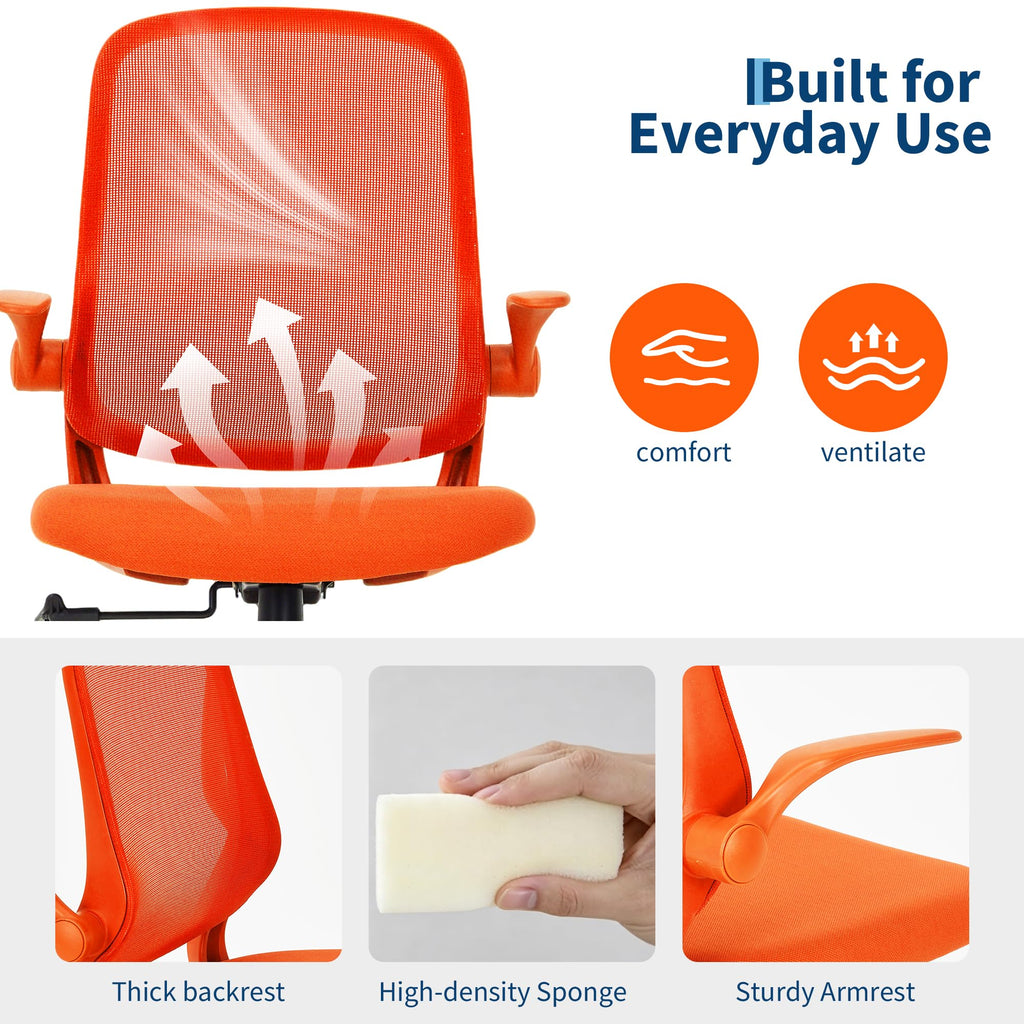 Orange Ergonomic Mesh Office Chair with Flip-Up Arms U777