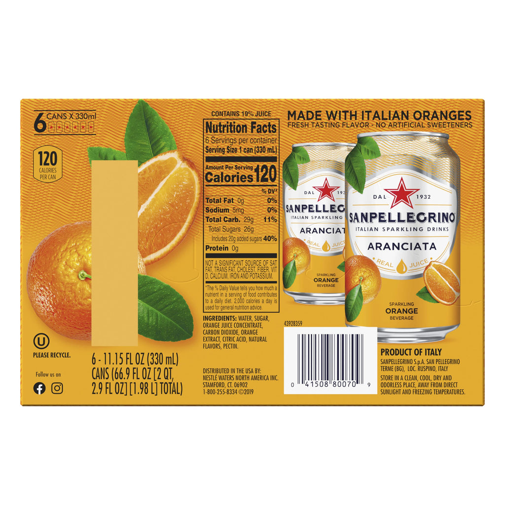 Orange Italian Sparkling Drinks, 11.15 Fl Oz Cans, 6 Pack C4206