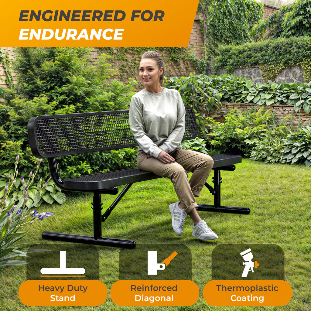 6 Ft Portable Metal Bench with Back S574