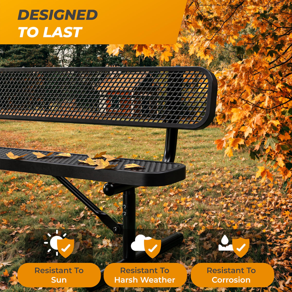 6 Ft Portable Metal Bench with Back S574